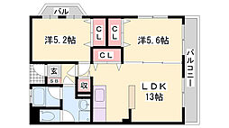 マンション外堀川 2LDKの間取図画像