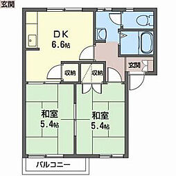 コートヴィレッジ1棟 2DKの間取図画像