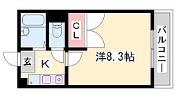 MISTRAL下手野 1Kの間取図画像