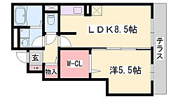 モダンコート東阿保 1LDKの間取図画像
