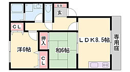 ハイカムールエレガンス 2LDKの間取図画像
