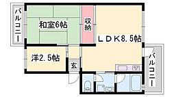 砥堀第2コーポラス 2LDKの間取図画像