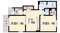 メゾン城ノ下B 2DKの間取図画像