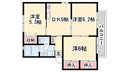 バリュージュ今在家D棟 3Kの間取図画像