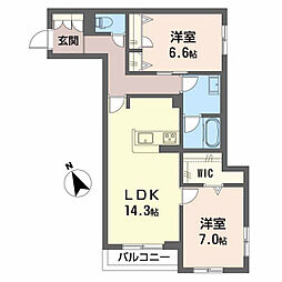 ニコスビル 2LDKの間取図画像