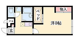 レオパレスケヤキ 1Kの間取図画像