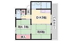ビレッジハウス山南1号棟 2DKの間取図画像