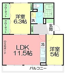 桃山コーポ2号棟 2LDKの間取図画像