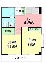 ローズマンション湘南1 2DKの間取図画像