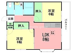 ローズハイツ 2LDKの間取図画像