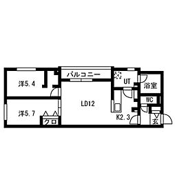 luce solare発寒 2LDKの間取図画像