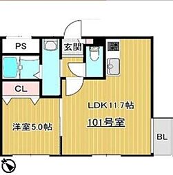 クラリス西町北 1LDKの間取図画像