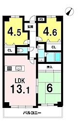 グランパス富田林 3LDKの間取図画像