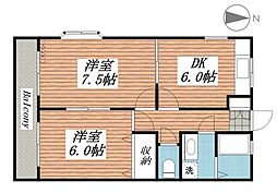 コーポカオル 2DKの間取図画像