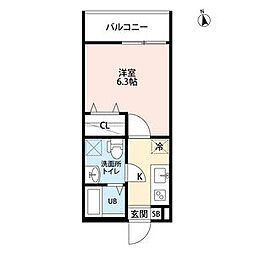 CRASTINE中島Sta. 1Kの間取図画像