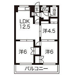 プリミエール平和が丘 2LDKの間取図画像