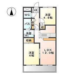 コンフォース東中島 2LDKの間取図画像