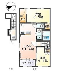 仮)港区東茶屋新築アパート 2LDKの間取図画像
