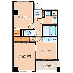 スリーウェイ金山 2DKの間取図画像