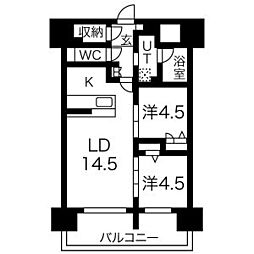 プレサンスロジェ栄 2LDKの間取図画像