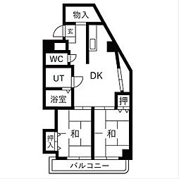 インテリジェント千種 2DKの間取図画像