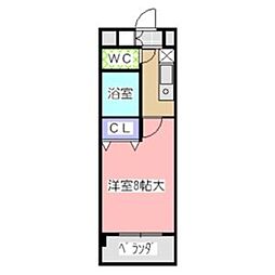 マーブルクレスト五軒家 1Kの間取図画像