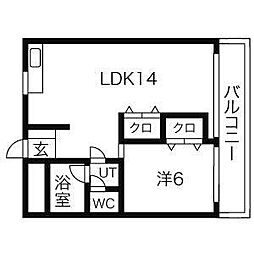 第16オオタビル 1LDKの間取図画像