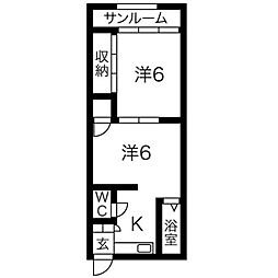 伊勢山ハイム 2DKの間取図画像