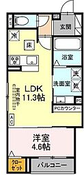 ルヴィータ剣町 1LDKの間取図画像