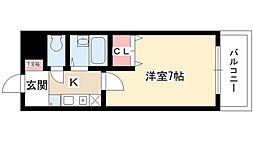 ロッキー杁ヶ池B 1Kの間取図画像