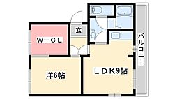 タウニィ尾上 1LDKの間取図画像