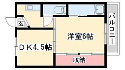 ビレッジハウス朝日ケ丘2号棟 1DKの間取図画像