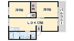 サンシティ平津B棟 2LDKの間取図画像