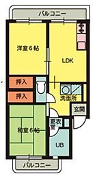 サンハイツ多井田A棟 2LDKの間取図画像