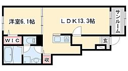 パルミエB 1LDKの間取図画像