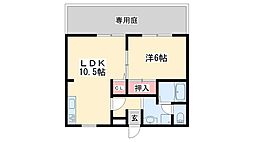 ブルックハイツB棟 1LDKの間取図画像