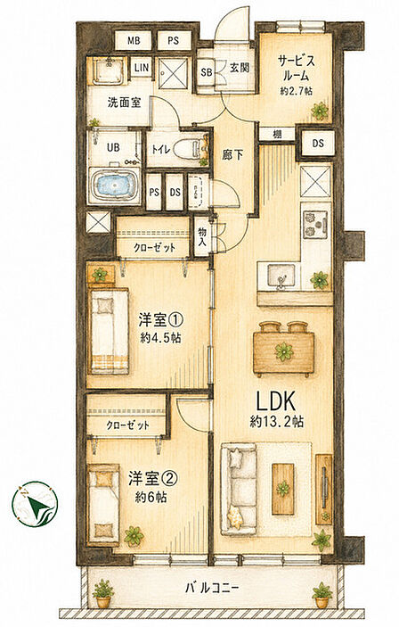 暮らしの動線がすっきりと整えられた、穏やかな心地よさを感じる空間設計。