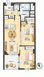 市川サンハイツ 2LDKの間取図画像