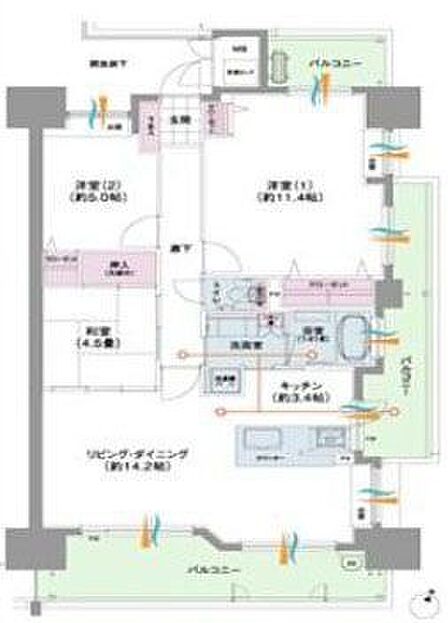 角部屋ならではの3面バルコニー開放感があり、眺望も良好です♪