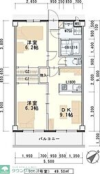 サニープレジデント弐番館 2DKの間取図画像