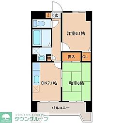ベルソーレ木ノ下 2DKの間取図画像
