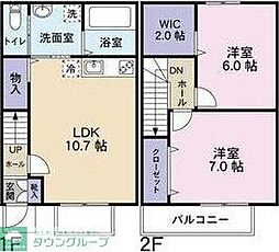 土橋通りあたりA棟 2LDKの間取図画像