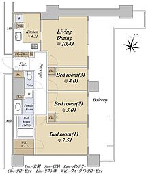 アーバンドックパークシティ豊洲タワーB 3LDKの間取図画像