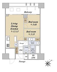 プレミスト東銀座築地エッジコート 2LDKの間取図画像