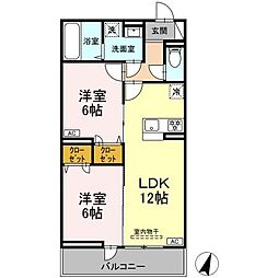 イーリスコート大和中央 2LDKの間取図画像