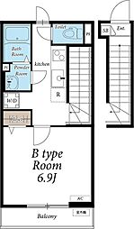 リブリ・オンディーヌ金森 1Kの間取図画像
