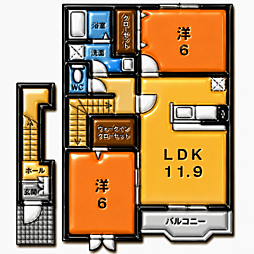 ポライトリーガーデンD棟 2LDKの間取図画像