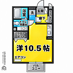 バーロハイツ ワンルームの間取図画像