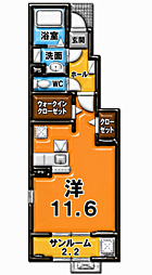 フェルメール ワンルームの間取図画像