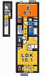 フェルメール 1LDKの間取図画像